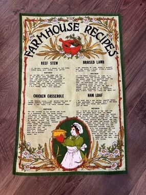 Vintage Linen Tea Towel Farm House Recipes cottage core